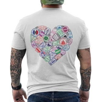 Heart Shaped Passport Travel Stamp Men's Crewneck Short Sleeve Back Print T-shirt - Monsterry