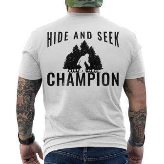 Hide And Seek Champion Tshirt Funny Bigfoot Tee Men's Crewneck Short Sleeve Back Print T-shirt - Monsterry
