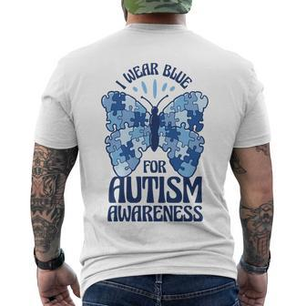 I Wear Blue For Autism Awareness Butterfly Men's Crewneck Short Sleeve Back Print T-shirt - Monsterry CA