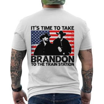 Its Time To Take Brandon To The Train Station America Flag Funny Its Time To Tak Men's Crewneck Short Sleeve Back Print T-shirt - Monsterry DE