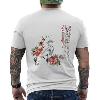 Japanese Art Crane Bird Garden Stylish Design Men's Crewneck Short Sleeve Back Print T-shirt - Monsterry CA