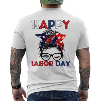 Messy Bun American Flag Labor Day Woman Usa Vintage Men's T-shirt Back Print - Thegiftio UK