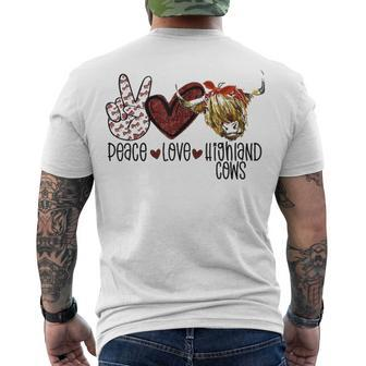 Peace Love Highland Cows Cattle Scottish Cow Bandana Men's T-shirt Back Print - Thegiftio UK