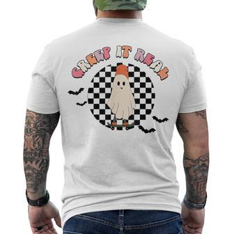 Retro Checkered Creep It Real Ghost Skater Halloween Men's T-shirt Back Print - Seseable