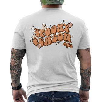 Retro Spooky Season Boo Ghost Floral Spooky Vibes Halloween Men's T-shirt Back Print - Seseable