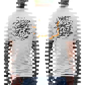 Retro Sunset Spooky Vibes Pumpkin Spooky Season Halloween Men's T-shirt Back Print - Seseable