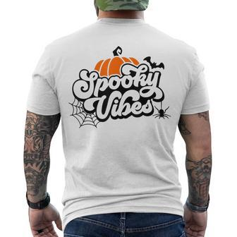 Spooky Vibes Pumpkin And Spiderweb Halloween Leopard Men's T-shirt Back Print - Seseable