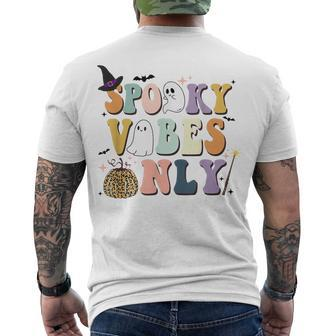 Spooky Vibes Only Retro Halloween Pumpkin Ghost Boo Kids Men's T-shirt Back Print - Seseable