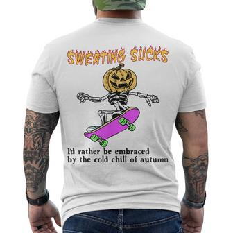 Sweating Sucks Skeleton Pumpkin Head Halloween Men's T-shirt Back Print - Seseable
