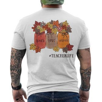 Teach Love Inspire Teacher Life Teaching Autumn Bottles Fall Men's T-shirt Back Print - Thegiftio UK