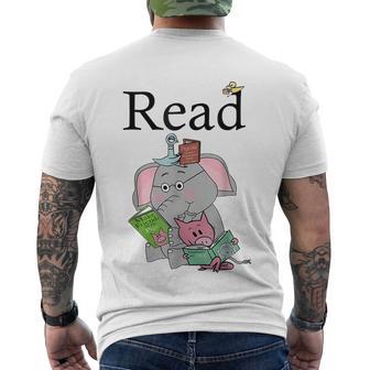 Teacher Library Read Book Club Piggie Elephant Pigeons Funny Tshirt Men's Crewneck Short Sleeve Back Print T-shirt - Monsterry