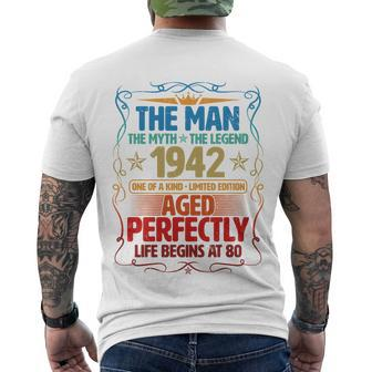 The Man Myth Legend 1942 Aged Perfectly 80Th Birthday Men's Crewneck Short Sleeve Back Print T-shirt - Monsterry UK