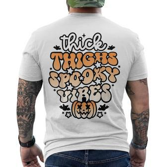 Thick Thighs Spooky Vibes Retro Groovy Halloween Spooky Men's T-shirt Back Print - Seseable
