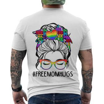 Womens Free Mom Hugs Messy Bun Lgbt Pride Men's Crewneck Short Sleeve Back Print T-shirt - Monsterry