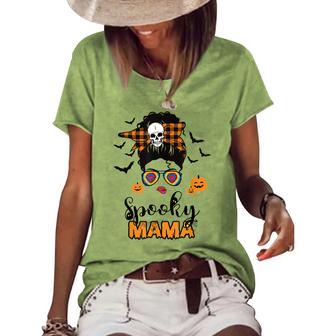 Spooky Mama Messy Bun For Halloween Messy Bun Mom Monster  Women's Short Sleeve Loose T-shirt