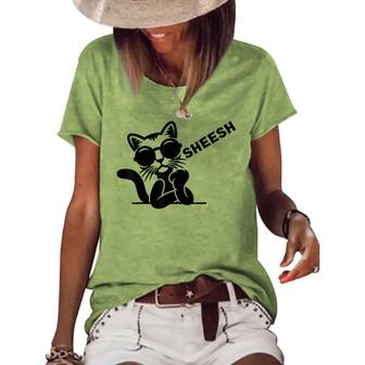 Sheesh Funny Black Cat Sunglass Sheesh Funny Saying Sheeesh  Women's Short Sleeve Loose T-shirt