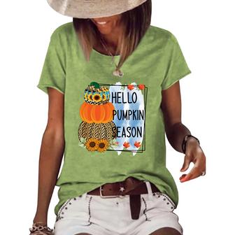 Funny Hello Pumpkin Season Fall Women's Short Sleeve Loose T-shirt
