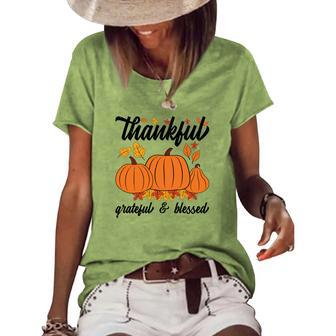 Autumn Thankful Grateful Blessed New Fall Women's Loose T-shirt - Seseable