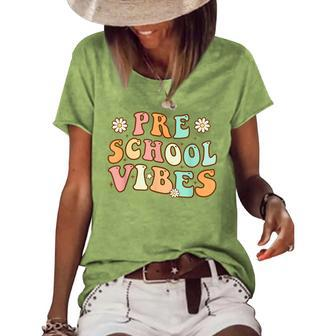 Back To School Preschool Vibes Retro Teacher Nursery School Women's Short Sleeve Loose T-shirt - Thegiftio UK