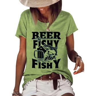 Beer Funny Drinking Fishing Fisherman Gift Women's Short Sleeve Loose T-shirt - Thegiftio UK