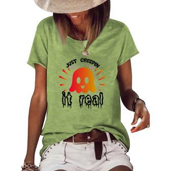 The Boos Just Creepin It Real Halloween Women's Loose T-shirt - Seseable