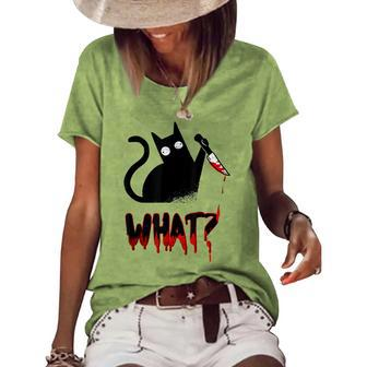 Cat What Murderous Black Cat With Knife Halloween Costume Women's Loose T-shirt - Seseable