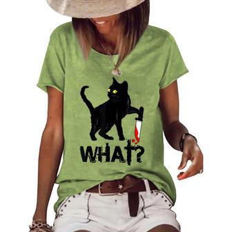 Cat What Murderous Black Cat With Knife Halloween Women's Loose T-shirt - Seseable
