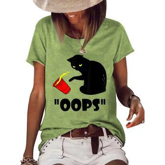 Cat Oops Black Cat Knocking Over A Glass V2 Women's Loose T-shirt - Seseable
