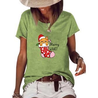 Christmas Cat Merry What Xmas Holiday Women's Loose T-shirt - Seseable