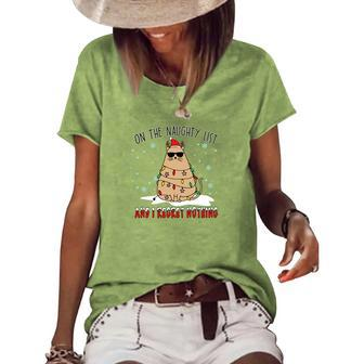 Christmas On The Naughty List And I Regret Nothing Xmas Cat Lovers Women's Loose T-shirt - Seseable