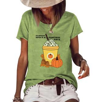 Coffee Pumpkin Spice Everything Nice Fall Women's Loose T-shirt - Seseable