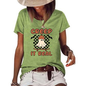 Creep It Real Boo Skateboarding Caro Halloween Women's Loose T-shirt - Seseable