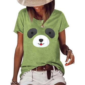 Cute Bear Panda Face Diy Easy Halloween Party Easy Costume Women's Loose T-shirt - Seseable