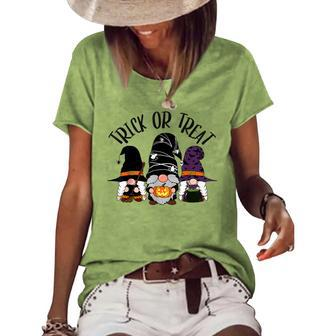 Cute Witch Gnomes Halloween Garden Gnome Trick Or Treat Women's Short Sleeve Loose T-shirt - Thegiftio UK