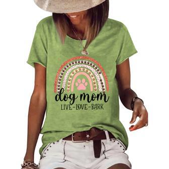 Dog Mom Live Love Bark Boho Rainbow Funny Paws Mothers Day Women's Short Sleeve Loose T-shirt - Thegiftio UK