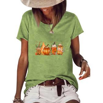 Fall Coffee Latte Cream Drinking Lovers Women's Loose T-shirt - Seseable