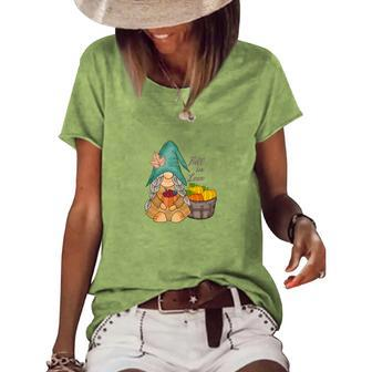 Fall In Love Gnomes Pumpkins Basket Women's Loose T-shirt - Seseable