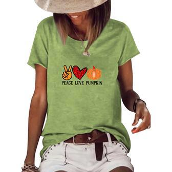 Fall Peace Love Pumpkin Women's Loose T-shirt - Seseable