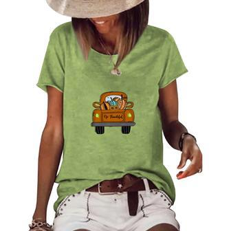 Fall Truck Be Thankful Pumpkins Women's Loose T-shirt - Seseable