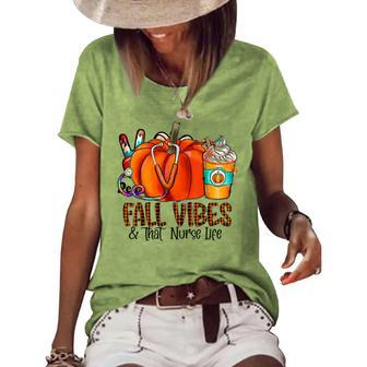 Fall Vibes And That Nurse Life Pumpkin Fall Thankful Nurse Women's Short Sleeve Loose T-shirt - Thegiftio UK