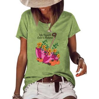 My Favorite Color Is Autumr Umbrella Flowers Women's Loose T-shirt - Seseable