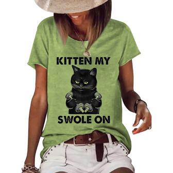 Funny Black Cat Kitten My Swole On Workout Cat Lover Vintage Women's Short Sleeve Loose T-shirt - Thegiftio UK