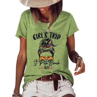 Girls Trip St Pete Beach Florida 2022 Bun Hair Vacation Women's Loose T-shirt