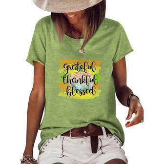 Grateful Thankful Blessed Fall Women's Loose T-shirt - Seseable