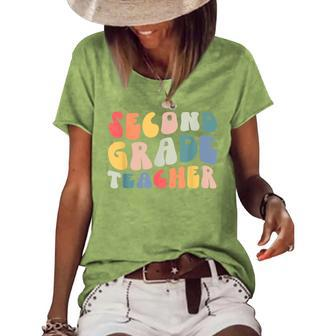 Groovy Vintage 2Nd Second Grade Teacher Back To School Gifts V2 Women's Short Sleeve Loose T-shirt - Thegiftio UK