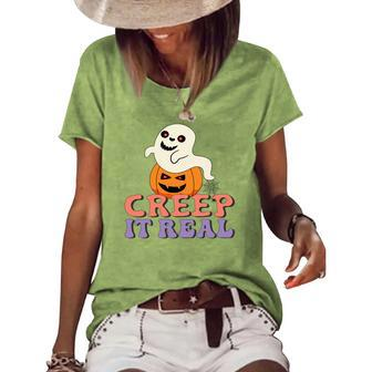 Halloween Boo With Pumpkin Creep It Real Women's Loose T-shirt - Seseable