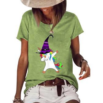 Halloween Dabbing Unicorn Witch Hat Witchcraft Costume Women's Loose T-shirt - Seseable