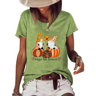 Halloween Fall Vintage Gnomes Happy Fall Blessed Women's Loose T-shirt - Seseable