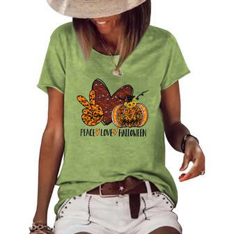 Halloween Fall Vintage Peace Love Halloween Women's Loose T-shirt - Seseable