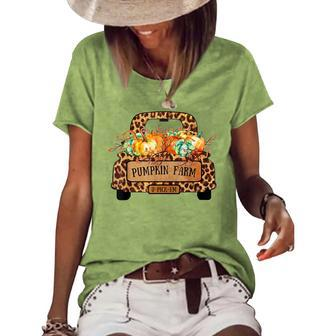Halloween Pumpkin Farm Farmer Leopard Truck Farmers Wife Women's Loose T-shirt - Seseable
